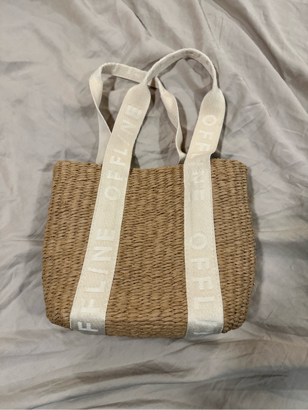aerie Offline, Natural Woven Straw Tote with Cream Logo Straps